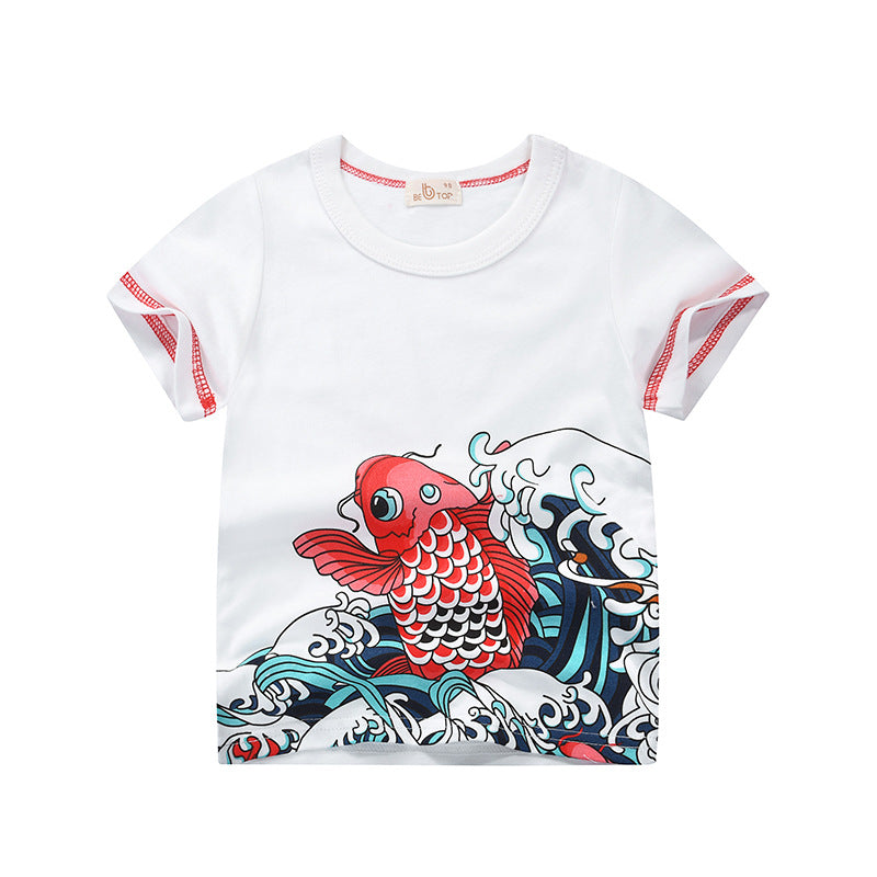 Factory direct sales be top children's clothing 2024 children's clothing Chinese style children's summer clothing short-sleeved T-shirt pure cotton lion head