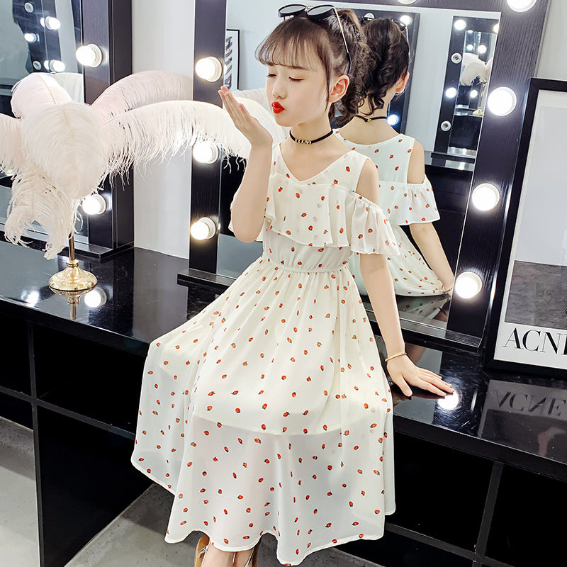 Girls chiffon dress 2024 new summer dress stylish children's long skirt beach skirt fashion skirt trendy