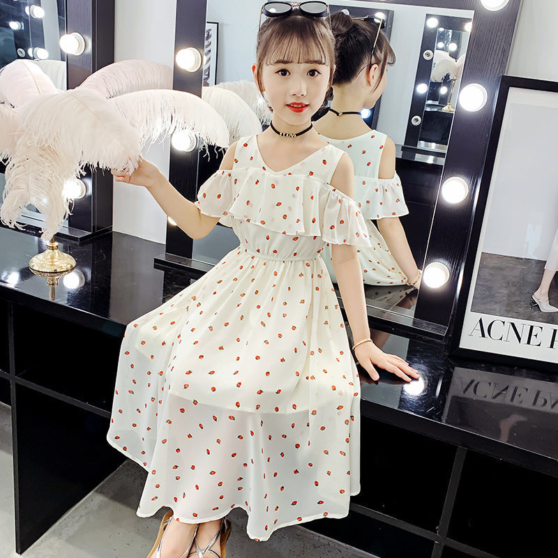 Girls chiffon dress 2024 new summer dress stylish children's long skirt beach skirt fashion skirt trendy