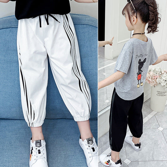 Girls anti-mosquito pants 2024 new summer wear cropped pants stylish girl children's pants fashionable medium and large children's casual pants