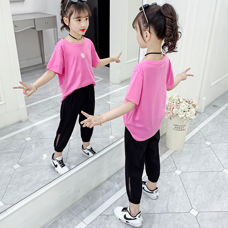 Girls anti-mosquito pants 2024 new summer wear cropped pants stylish girl children's pants fashionable medium and large children's casual pants