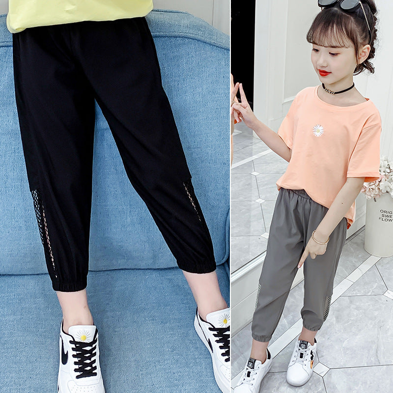 Girls anti-mosquito pants 2024 new summer wear cropped pants stylish girl children's pants fashionable medium and large children's casual pants