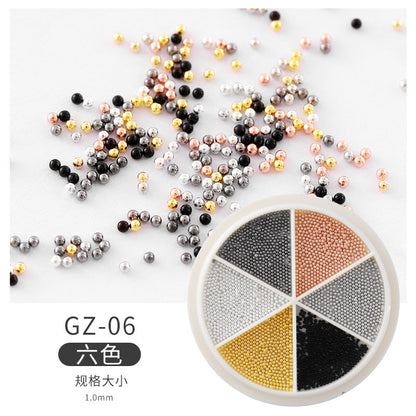 Cross-border nail art new nail art accessories small steel beads metal steel beads 6-grid mixed turntable accessories decoration wholesale