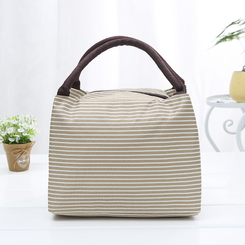 New striped insulation bag lunch box bento bag picnic bag outdoor hot and cold constant temperature insulation bag large factory production