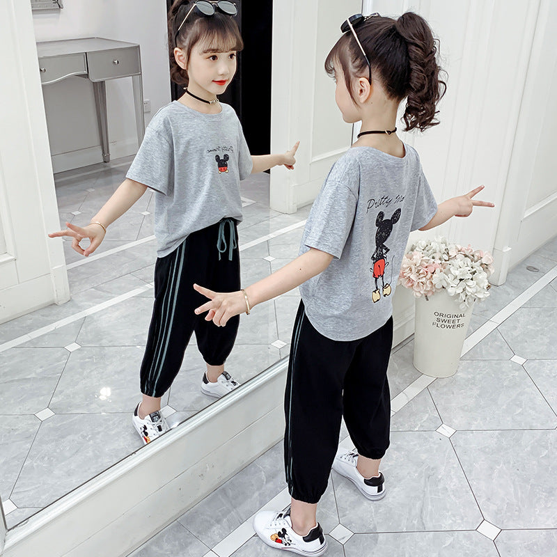 Girls anti-mosquito pants 2024 new summer wear cropped pants stylish girl children's pants fashionable medium and large children's casual pants