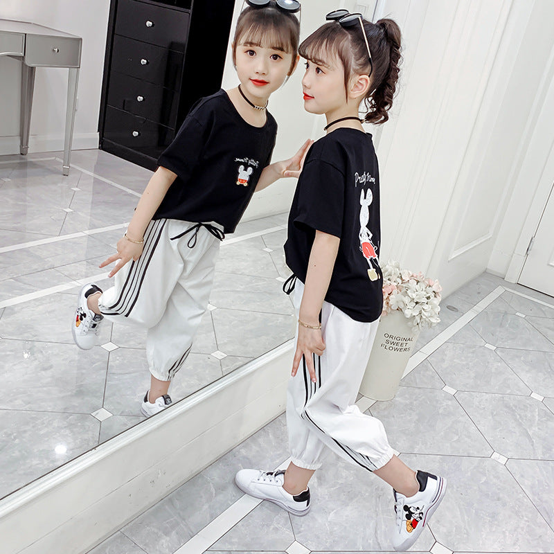 Girls anti-mosquito pants 2024 new summer wear cropped pants stylish girl children's pants fashionable medium and large children's casual pants