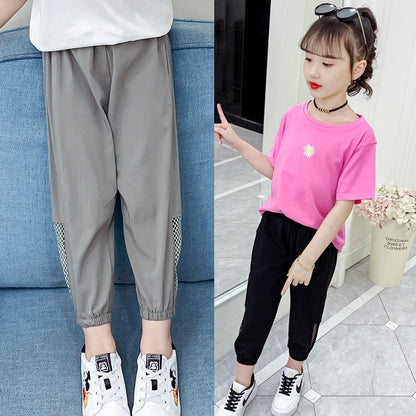 Girls anti-mosquito pants 2024 new summer wear cropped pants stylish girl children's pants fashionable medium and large children's casual pants