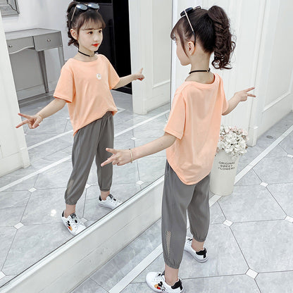 Girls anti-mosquito pants 2024 new summer wear cropped pants stylish girl children's pants fashionable medium and large children's casual pants