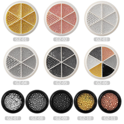 Cross-border nail art new nail art accessories small steel beads metal steel beads 6-grid mixed turntable accessories decoration wholesale