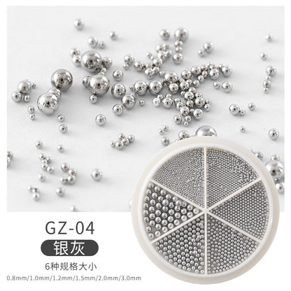 Cross-border nail art new nail art accessories small steel beads metal steel beads 6-grid mixed turntable accessories decoration wholesale