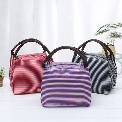 New striped insulation bag lunch box bento bag picnic bag outdoor hot and cold constant temperature insulation bag large factory production