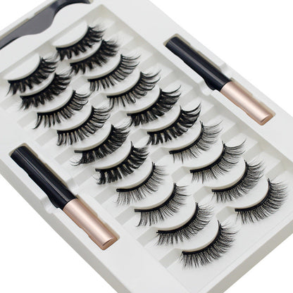 DINGSEN False Eyelashes Magnet Magnetic Eyelashes 10 pairs of eyelashes 2 liquid eyeliner set curled and thick