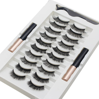 DINGSEN False Eyelashes Magnet Magnetic Eyelashes 10 pairs of eyelashes 2 liquid eyeliner set curled and thick