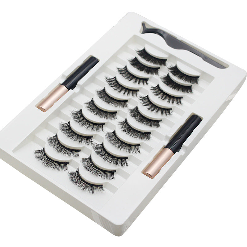 DINGSEN False Eyelashes Magnet Magnetic Eyelashes 10 pairs of eyelashes 2 liquid eyeliner set curled and thick