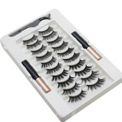 DINGSEN False Eyelashes Magnet Magnetic Eyelashes 10 pairs of eyelashes 2 liquid eyeliner set curled and thick