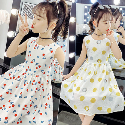 Girls cotton skirt 2024 new summer clothes for children, middle and large children, fashionable floral cotton dress, long skirt, full cotton skirt 