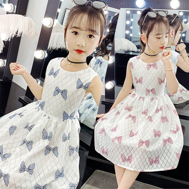 Girls cotton skirt 2024 new summer clothes for children, middle and large children, fashionable floral cotton dress, long skirt, full cotton skirt