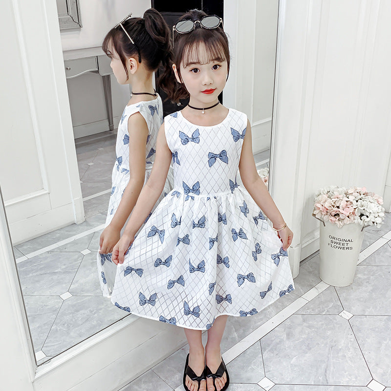 Girls cotton skirt 2024 new summer clothes for children, middle and large children, fashionable floral cotton dress, long skirt, full cotton skirt 