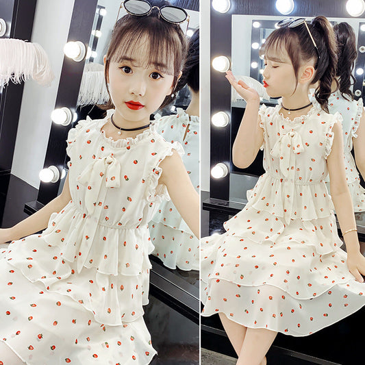 Girls chiffon dress 2024 new summer dress stylish children's long skirt beach skirt fashion skirt trendy