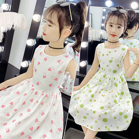 Girls cotton skirt 2024 new summer clothes for children, middle and large children, fashionable floral cotton dress, long skirt, full cotton skirt