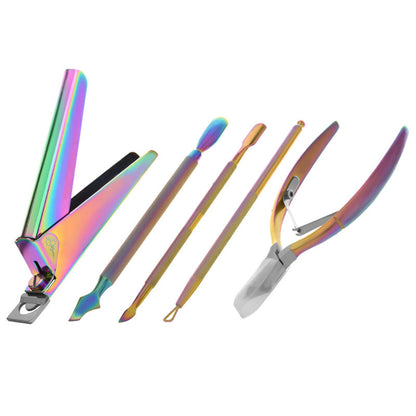 Cross-border e-commerce colorful nail art scissors, fine steel dead skin scissors, nail art steel push tool set, full set of nail scissors