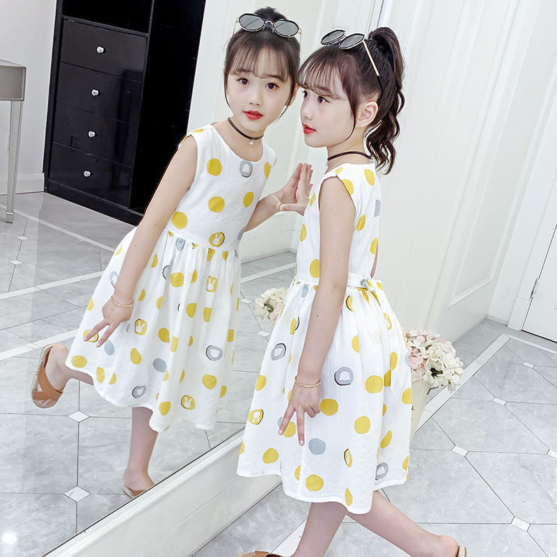 Girls cotton skirt 2024 new summer clothes for children, middle and large children, fashionable floral cotton dress, long skirt, full cotton skirt 