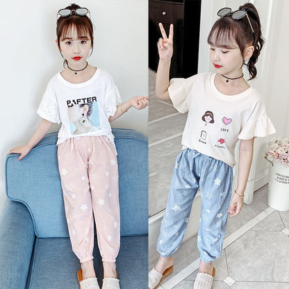 Girls' mosquito-proof pants 2024 new summer pants fashionable and stylish children's middle and large children's leggings nine-point pants lantern casual pants 