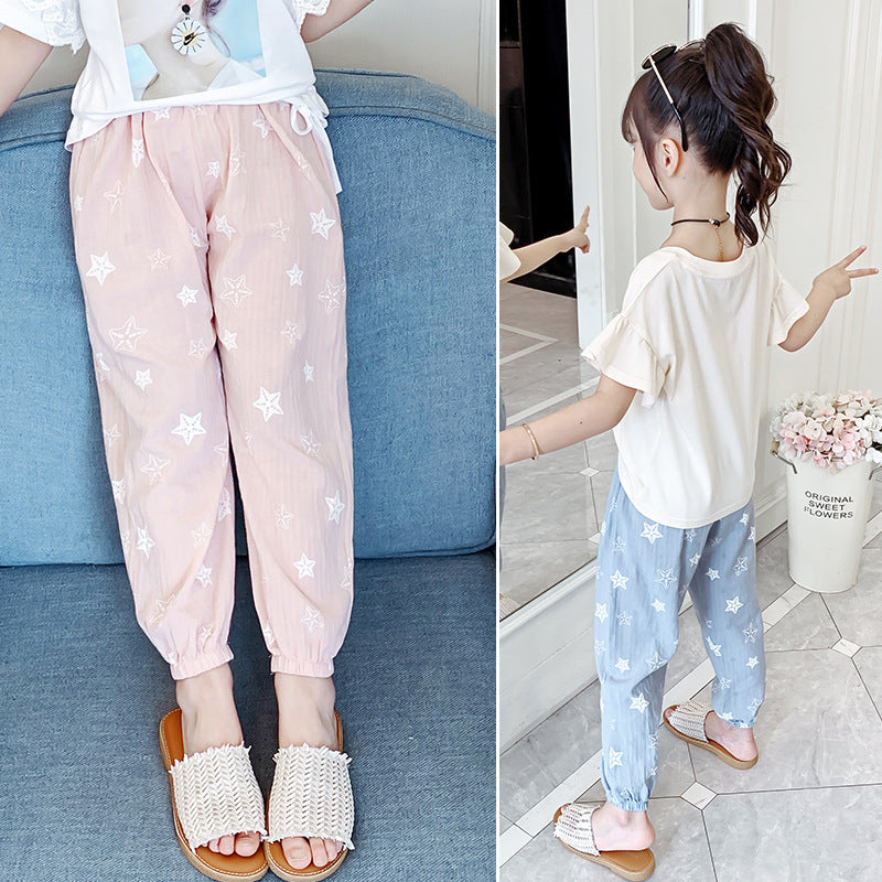 Girls' mosquito-proof pants 2024 new summer pants fashionable and stylish children's middle and large children's leggings nine-point pants lantern casual pants 