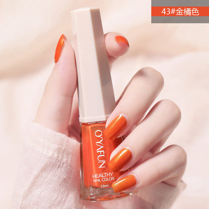 Ou Yafei's new nail polish 48 colors optional non-peelable long-lasting sequins oily nail polish for pregnant women and children