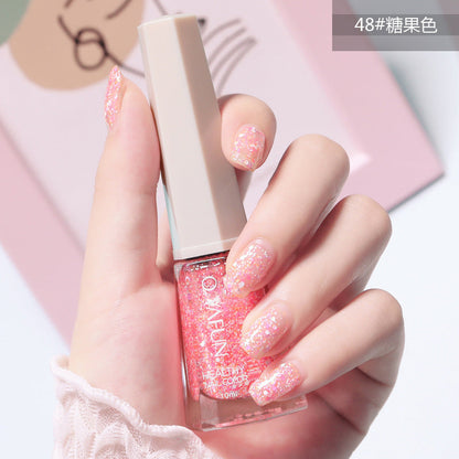 Ou Yafei's new nail polish 48 colors optional non-peelable long-lasting sequins oily nail polish for pregnant women and children