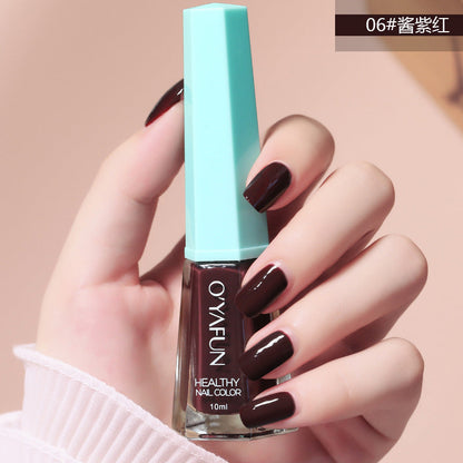 Ou Yafei's new nail polish 48 colors optional non-peelable long-lasting sequins oily nail polish for pregnant women and children