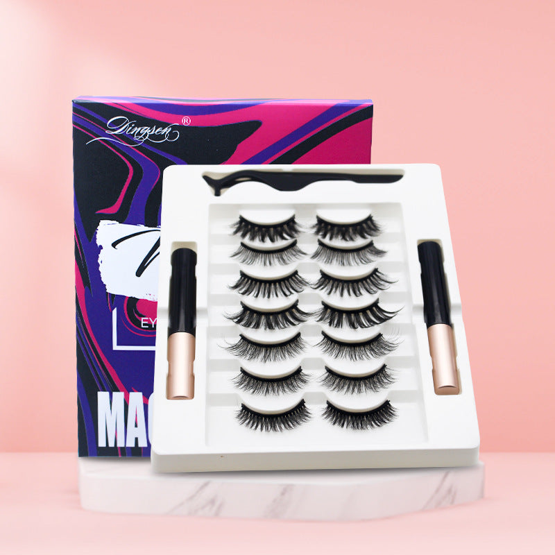 DINGSEN False Eyelashes Magnetic Eyelashes 7 pairs of eyelashes 2 liquid eyeliner set curled and thick 