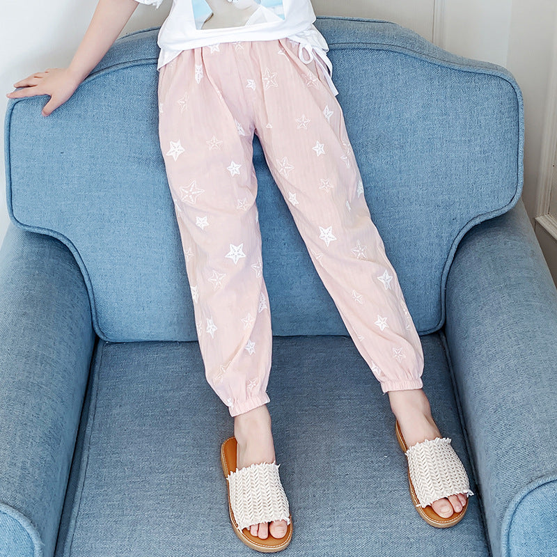 Girls' mosquito-proof pants 2024 new summer pants fashionable and stylish children's middle and large children's leggings nine-point pants lantern casual pants 