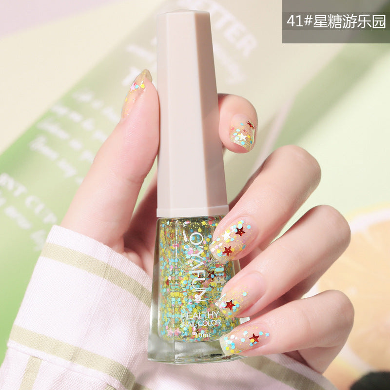 Ou Yafei's new nail polish 48 colors optional non-peelable long-lasting sequins oily nail polish for pregnant women and children