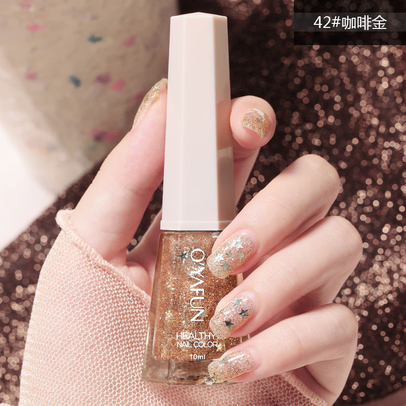 Ou Yafei's new nail polish 48 colors optional non-peelable long-lasting sequins oily nail polish for pregnant women and children