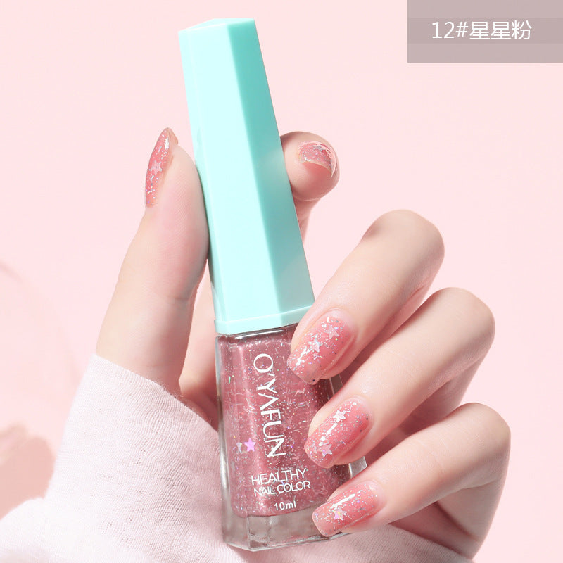 Ou Yafei's new nail polish 48 colors optional non-peelable long-lasting sequins oily nail polish for pregnant women and children