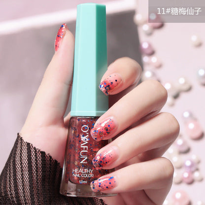 Ou Yafei's new nail polish 48 colors optional non-peelable long-lasting sequins oily nail polish for pregnant women and children