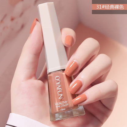 Ou Yafei's new nail polish 48 colors optional non-peelable long-lasting sequins oily nail polish for pregnant women and children