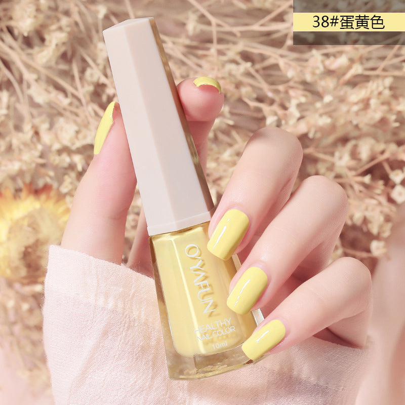 Ou Yafei's new nail polish 48 colors optional non-peelable long-lasting sequins oily nail polish for pregnant women and children