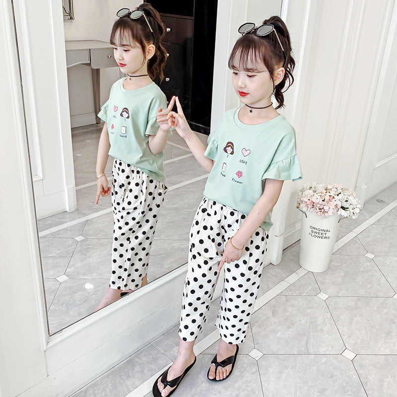 Girls anti-mosquito pants 2024 new summer wear cropped pants stylish girl children's pants fashionable medium and large children's casual pants