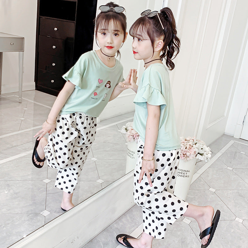 Girls anti-mosquito pants 2024 new summer wear cropped pants stylish girl children's pants fashionable medium and large children's casual pants