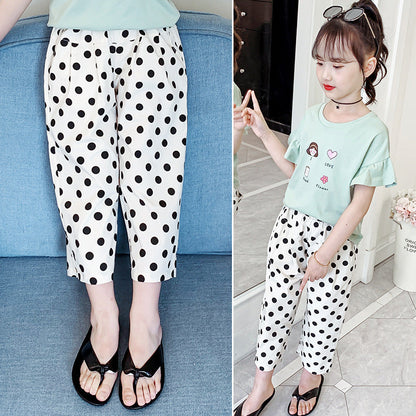 Girls anti-mosquito pants 2024 new summer wear cropped pants stylish girl children's pants fashionable medium and large children's casual pants