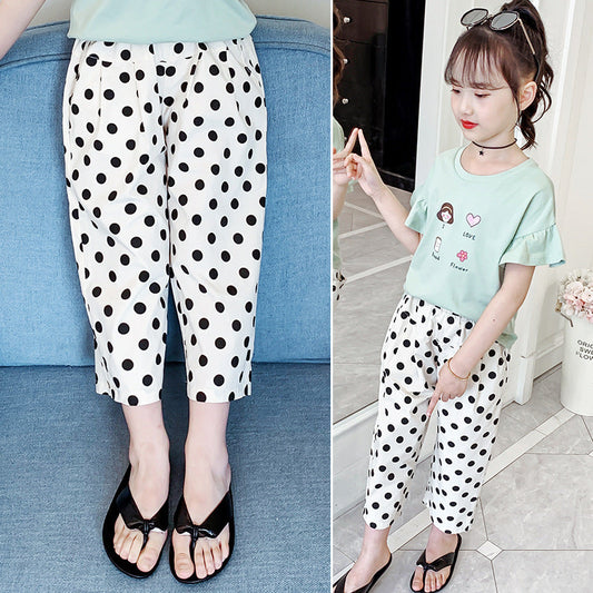 Girls anti-mosquito pants 2024 new summer wear cropped pants stylish girl children's pants fashionable medium and large children's casual pants