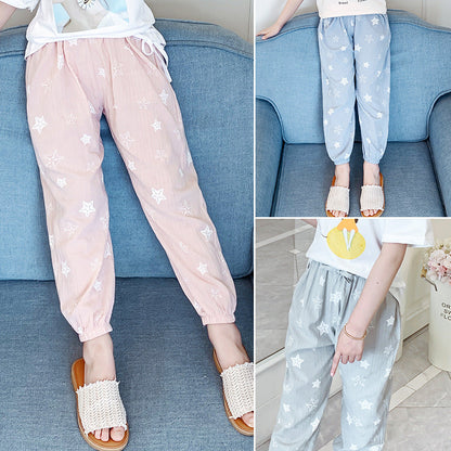 Girls' mosquito-proof pants 2024 new summer pants fashionable and stylish children's middle and large children's leggings nine-point pants lantern casual pants 