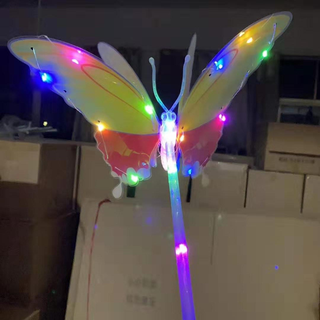 Factory direct sales new LED simulation butterfly luminous toys push night market hot selling flashing swing butterfly