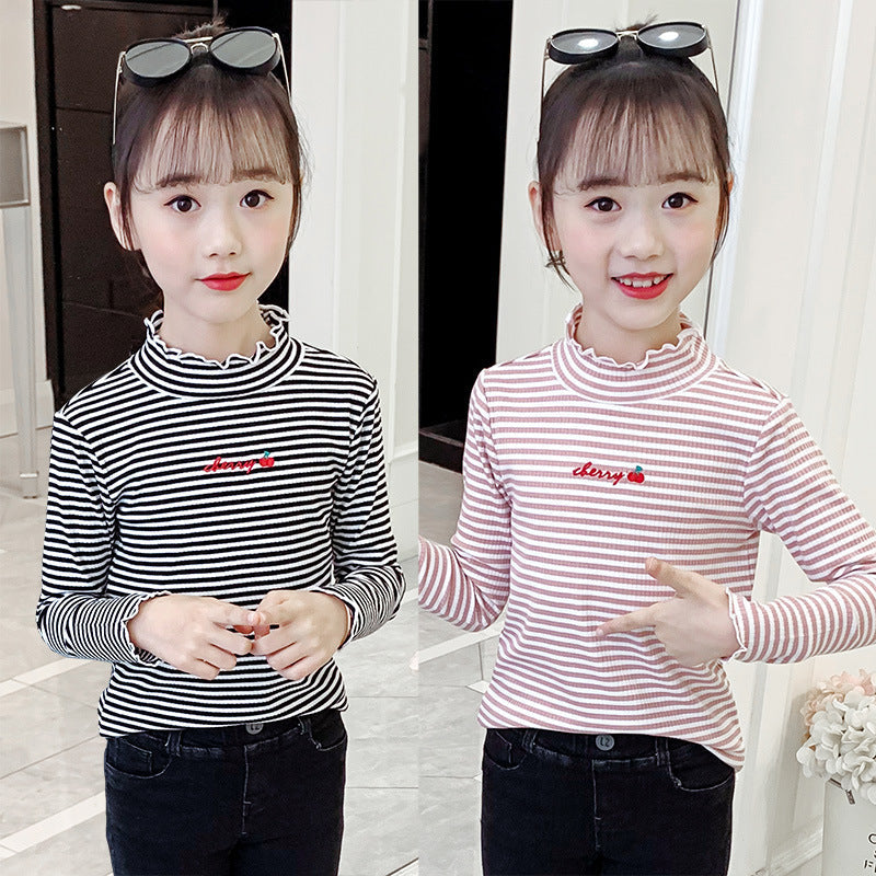 Girls long-sleeved bottoming shirt 2024 new spring and autumn cotton stylish children's pullover knitted tops T-shirts for big and small children