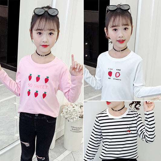 Girls long-sleeved bottoming shirt 2024 new spring and autumn cotton stylish children's pullover knitted tops T-shirts for big and small children