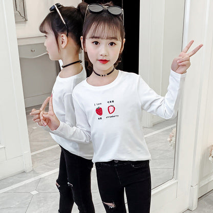 Girls long-sleeved bottoming shirt 2024 new spring and autumn cotton stylish children's pullover knitted tops T-shirts for big and small children