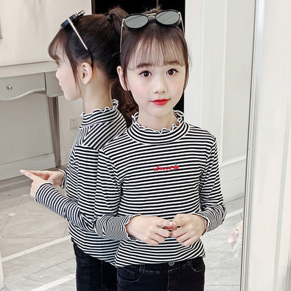 Girls long-sleeved bottoming shirt 2024 new spring and autumn cotton stylish children's pullover knitted tops T-shirts for big and small children