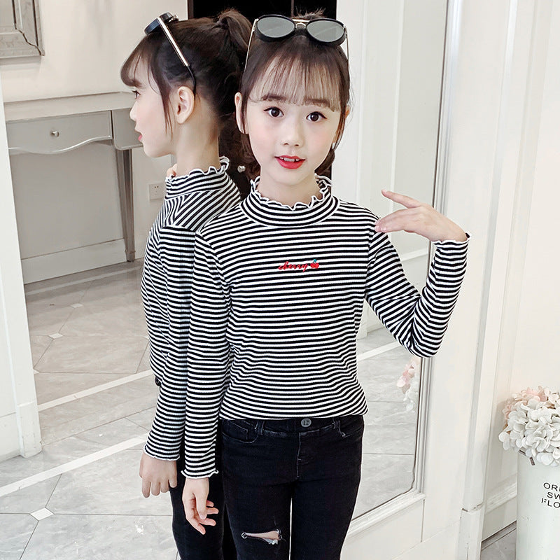 Girls long-sleeved bottoming shirt 2024 new spring and autumn cotton stylish children's pullover knitted tops T-shirts for big and small children